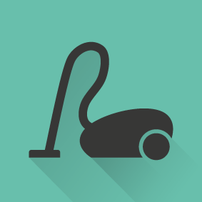 Piktogramm eines Staubsaugers auf türkisem Hintergrund. 